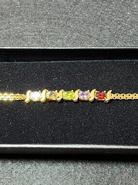 1990's Vintage Multicolor Stone Bracelet - 7 inchs - Gold Vermeil over Sterling